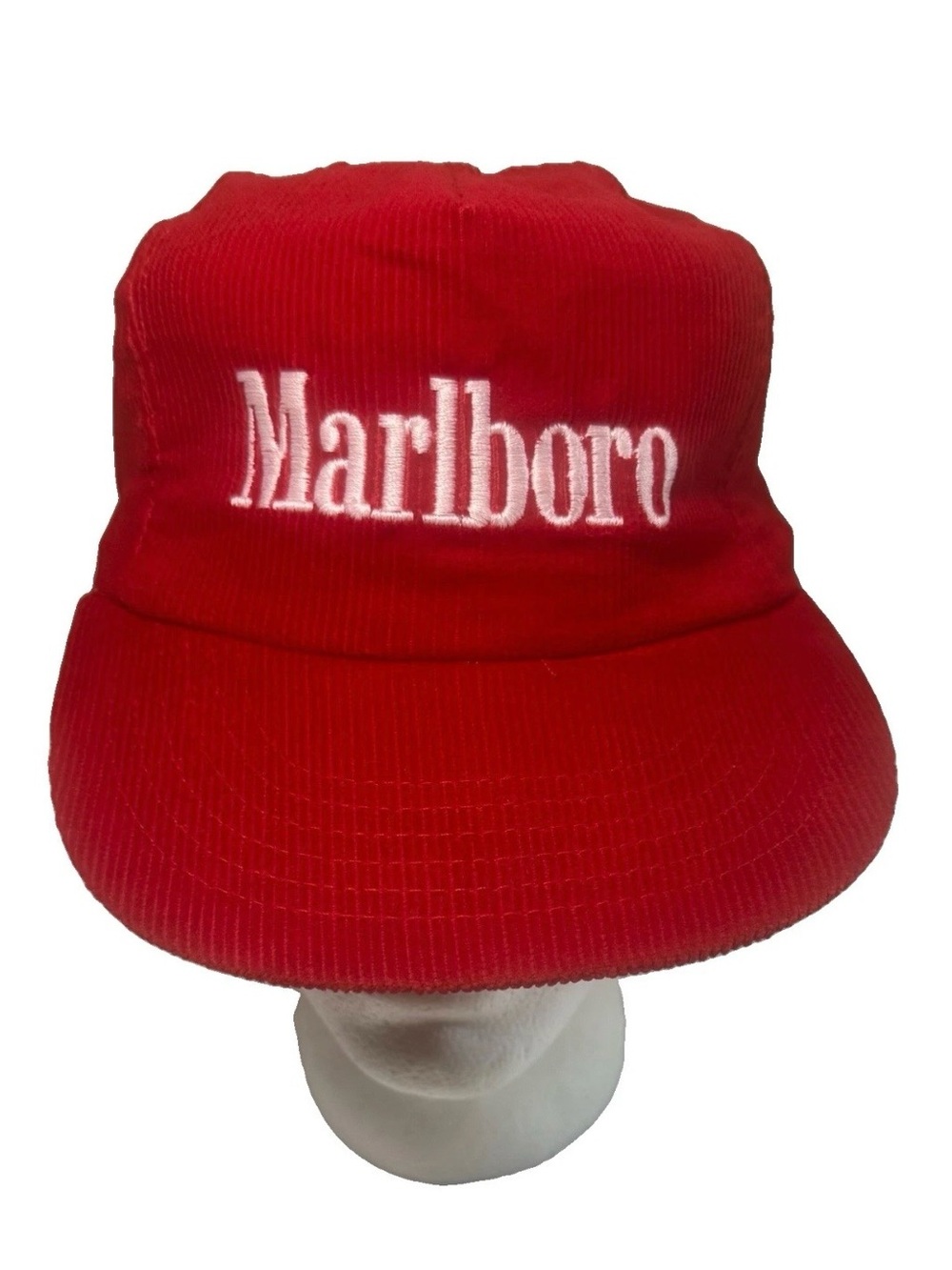 Marlboro Men's Red Corduroy Snap-Back Hat 90's Vintage